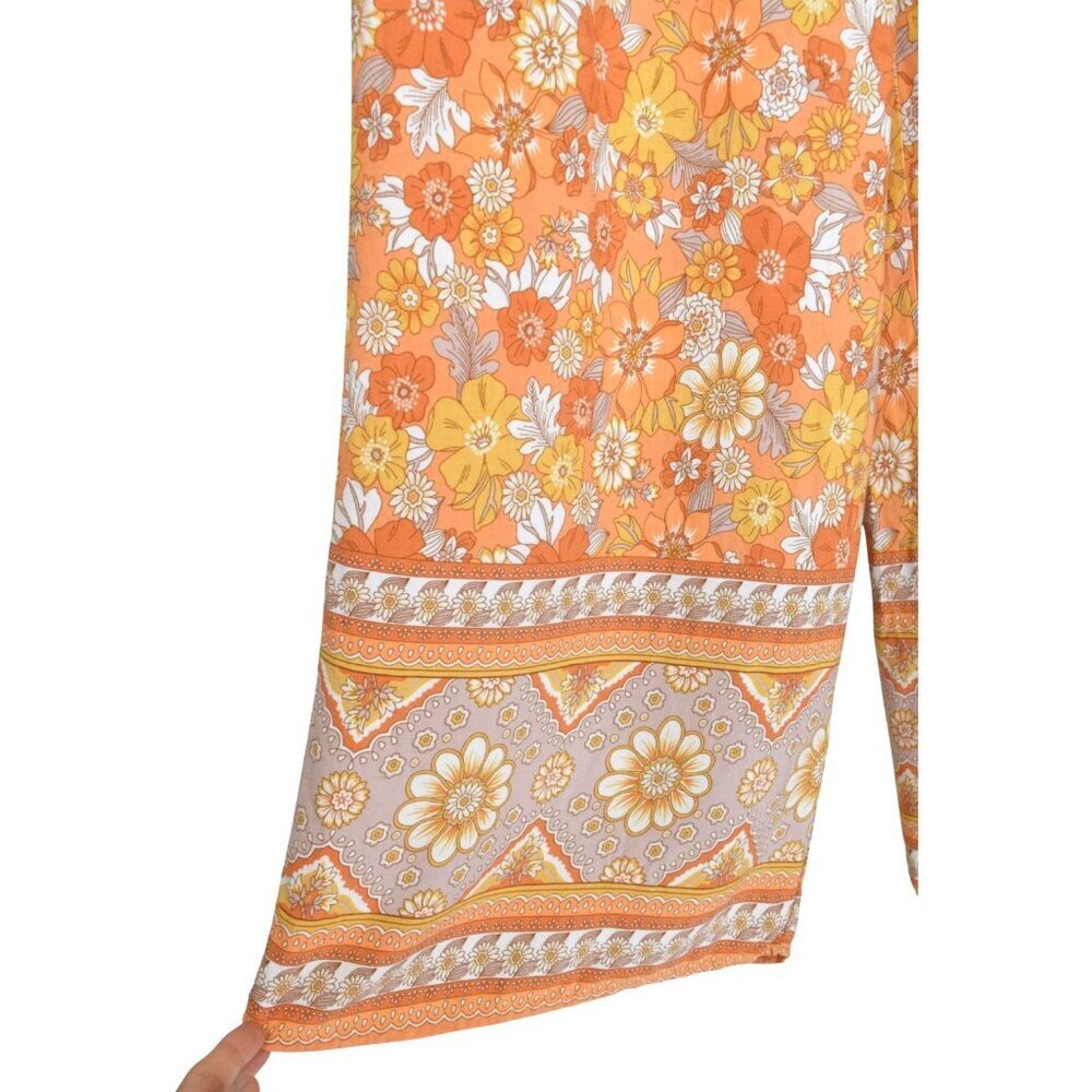 PINK LILY TIE WAIST BOHO FLORAL PRINT WIDE LEG PANTS - Picture 6 of 10